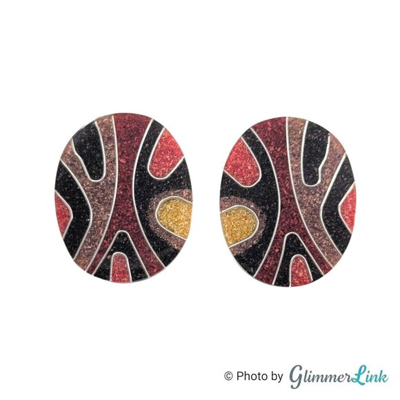 Jewelry - Vintage Abstract Resin Inlay Statement Earrings Modernist Geometric Design
